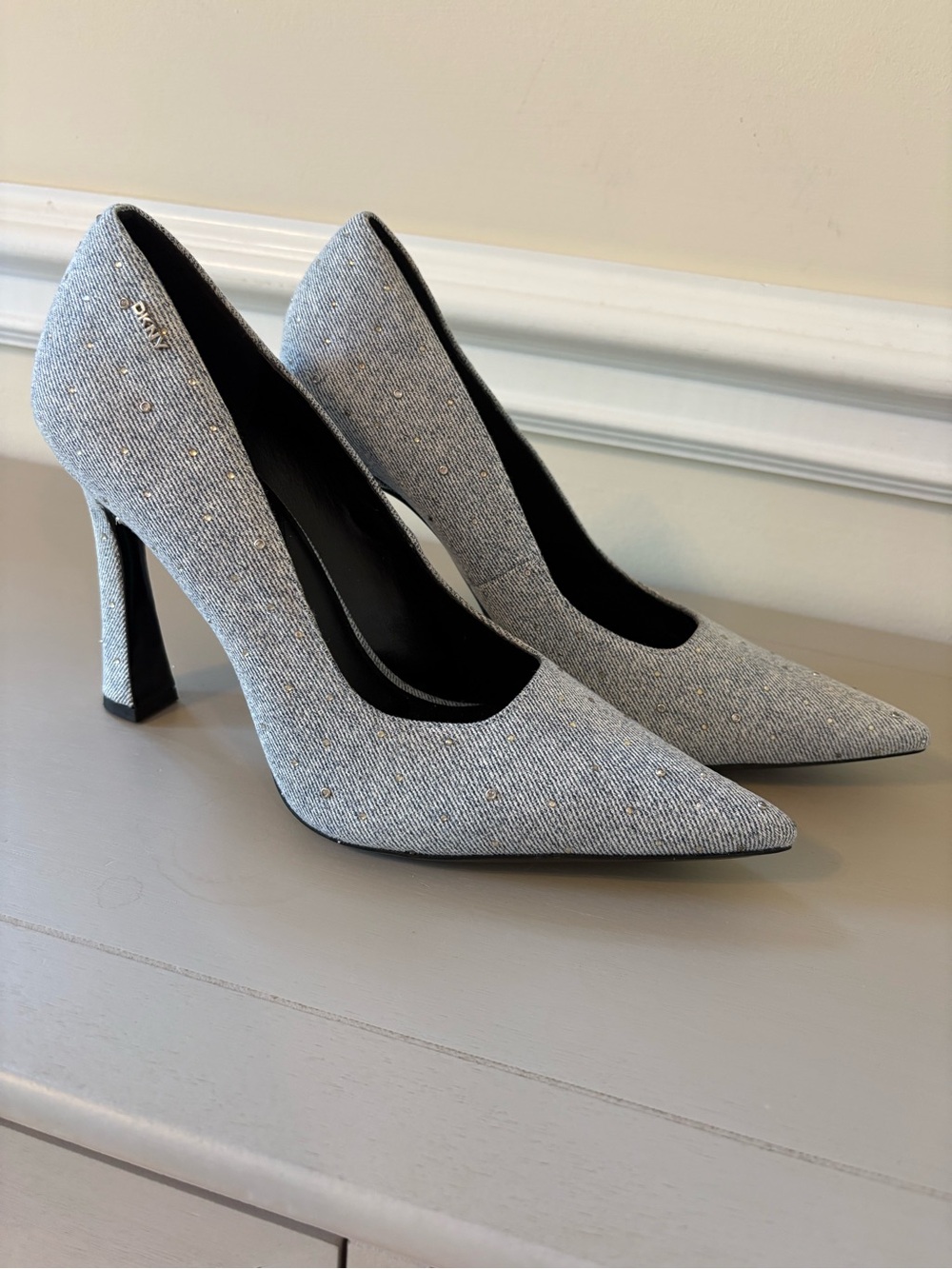 DKNY Silver Sparkle Pointed Toe Stilettos